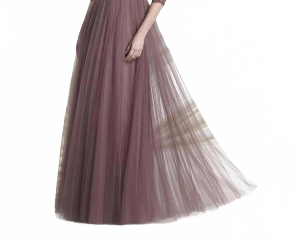 NEW MONTAGE BY MON CHERI a-line gown with three-quarter length sleeves in mink